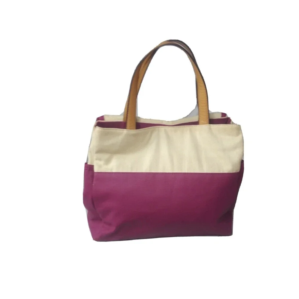 Tory Burch Pierson Mini Canvas Leather Beach Tote Fuchsia Pink $275 AS IS
